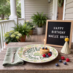 Custom Ceramic Birthday Plate, Personalized Name Cake Plate, Hand Painted Green Gingham Daisy Plate, Childrens Birthday Tradition | B050