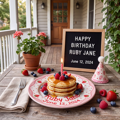 Personalized Birthday Plate Girl, Custom Strawberry Scallop Plate, Hand Painted Ceramic Cake Plate, Heirloom Birthday Tradition Gift | B076