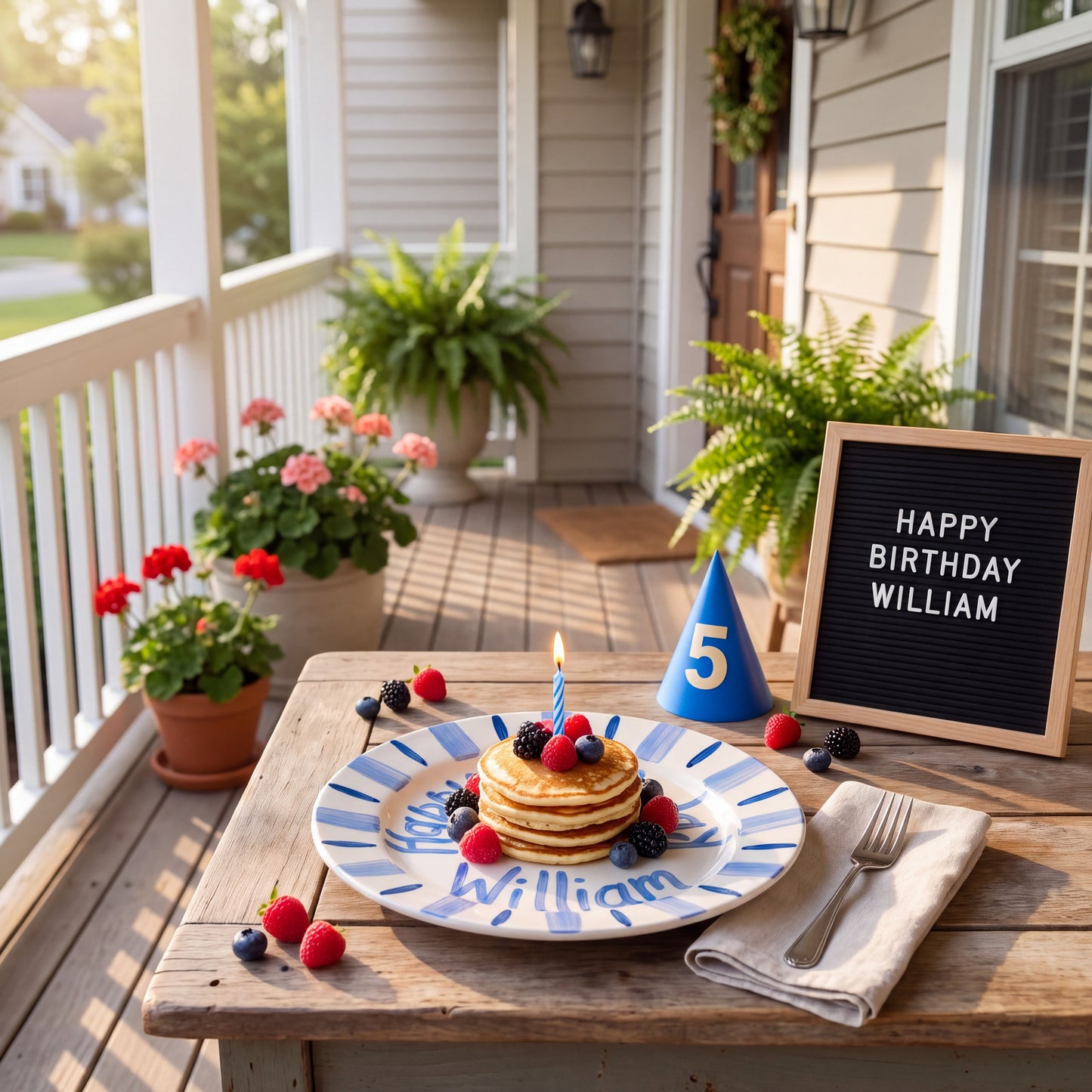 Custom Hand Painted Ceramic Birthday Plate, Blue Striped Candle Dish, Personalized Birthday Plate, First Birthday Gift Boy | B083