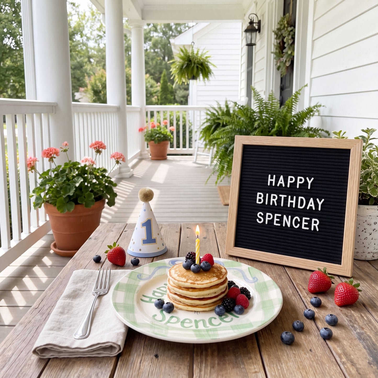Personalized Green Birthday Plate, Custom Ceramic Birthday Dish, Green Gingham Blue Bow Plate, Boys Birthday Tradition Keepsake | B086