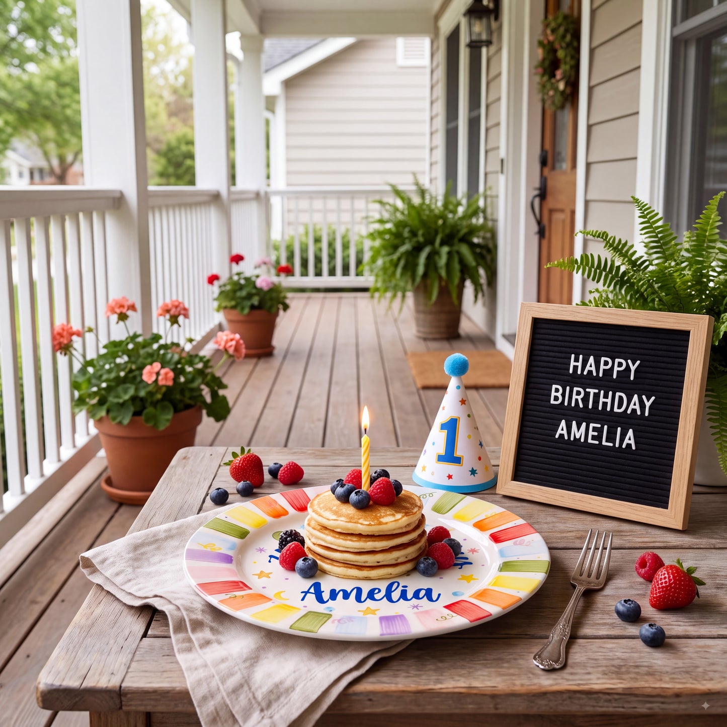 Personalized Rainbow Birthday Plate, Custom Ceramic Birthday Dish, Rainbow Striped Cake Plate, Kids Birthday Tradition Heirloom Keepsake | B008