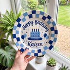 Personalized Birthday Plate – Personalized Name with Blue Balloons, Stars & Birthday Cake – Birthday Keepsake | BGI012