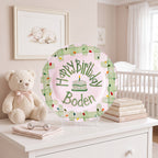 Custom Name Birthday Plate – Green Gingham Sprinkle Cake Design | B096