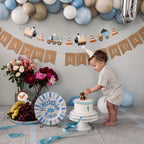 Blue Stripes Birthday Plate, Hand-Painted Birthday Cake Design, Custom Name Ceramic Keepsake, First Birthday | B039