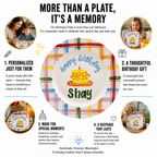 Custom Hand Painted Ceramic Birthday Plate, Rainbow Plaid Cake Dish, Personalized Birthday Plate, First Birthday Gift Boy Girl | BGI021