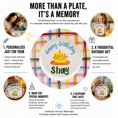 Personalized Plaid Birthday Plate, Custom Ceramic Birthday Dish, Multicolor Plaid Cake Plate, Kids Birthday Tradition Heirloom Keepsake | BGI021