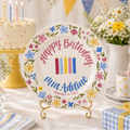 Custom Hand Painted Ceramic Birthday Plate, Floral Botanical Dish, Personalized Birthday Plate Date, First Birthday Gift Girl | BGI022