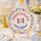 Custom Hand Painted Ceramic Birthday Plate, Floral Botanical Dish, Personalized Birthday Plate Date, First Birthday Gift Girl | BGI022