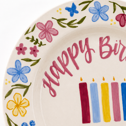 Custom Hand Painted Ceramic Birthday Plate, Floral Botanical Dish, Personalized Birthday Plate Date, First Birthday Gift Girl | BGI022