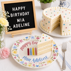 Custom Hand Painted Ceramic Birthday Plate, Floral Botanical Dish, Personalized Birthday Plate Date, First Birthday Gift Girl | BGI022