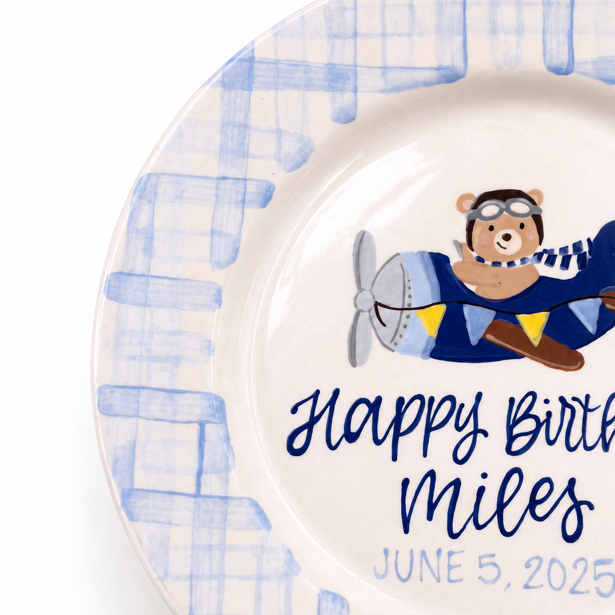Personalized Birthday Plate for Boy, Airplane Ceramic Keepsake, Custom Name Birthday Plate | BGI023