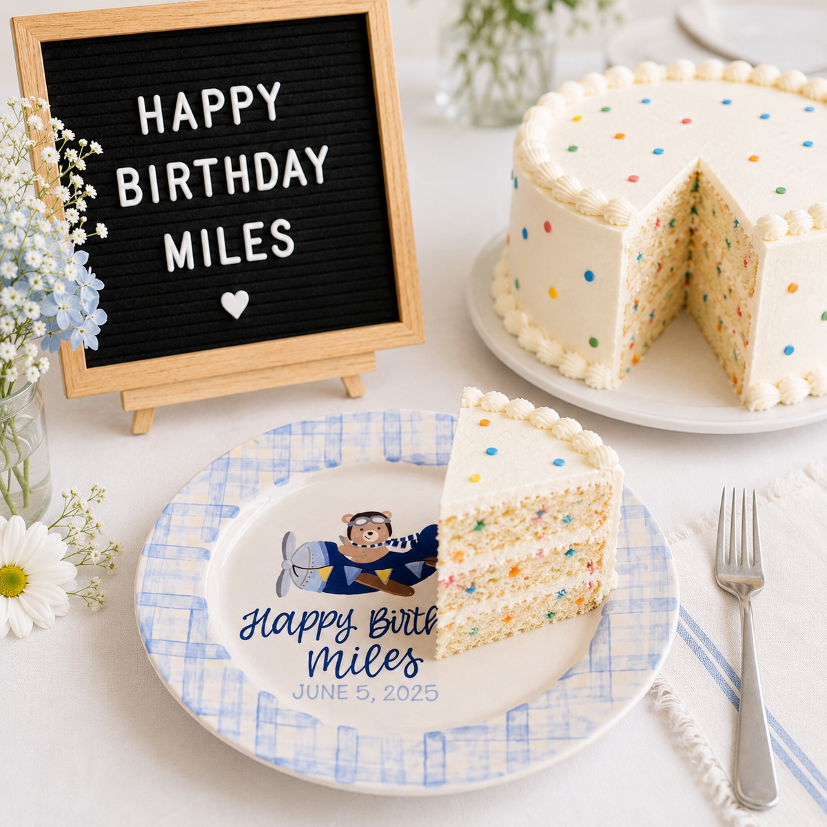 Personalized Birthday Plate for Boy, Airplane Ceramic Keepsake, Custom Name Birthday Plate | BGI023