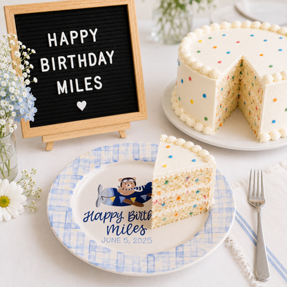 Personalized Birthday Plate for Boy, Airplane Ceramic Keepsake, Custom Name Birthday Plate | BGI023