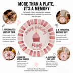 Custom Birthday Plate for Girl, Personalized Pink Cupcake Plate, Hand Painted Ceramic Keepsake | BGI024