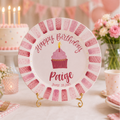 Custom Birthday Plate for Girl, Personalized Pink Cupcake Plate, Hand Painted Ceramic Keepsake | BGI024