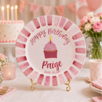 Custom Birthday Plate for Girl, Personalized Pink Cupcake Plate, Hand Painted Ceramic Keepsake | BGI024
