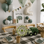 Personalized Birthday Plate – Custom Name & Date with Green Checkerboard Border, Balloons & Birthday Cake – Birthday Celebration | BGI011