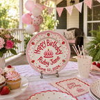 Custom Hand Painted Ceramic Birthday Plate, Pink Scalloped Strawberry Plate, Personalized Birthday Plate Date, Sweet One Birthday | B076