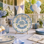 Blue Scalloped Birthday Plate, Hand-Painted Birthday Cake Design, Custom Name Ceramic Keepsake, First Birthday | B045