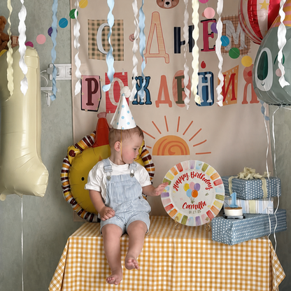 Personalized Birthday Plate – Custom Name with Rainbow Balloon Design and Party Border – Birthday Gift | BGI010