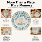 Personalized Blue Birthday Plate, Custom Ceramic Birthday Dish, Blue Green Candle Cake Plate, Boys Birthday Keepsake | BGI019