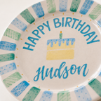 Personalized Blue Birthday Plate, Custom Ceramic Birthday Dish, Blue Green Candle Cake Plate, Boys Birthday Keepsake | BGI019