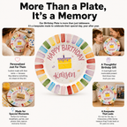 Custom Hand Painted Ceramic Birthday Plate, Rainbow Stripe Cake Dish, Personalized Birthday Plate, First Birthday Gift Boy Girl | BGI018