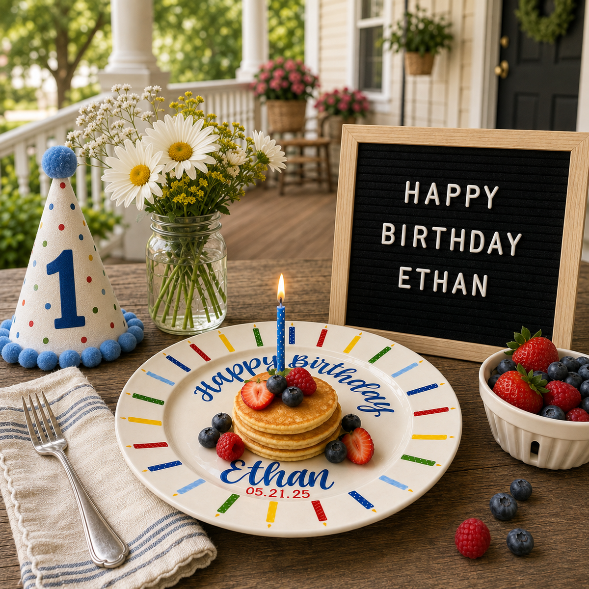 Personalized Birthday Plate, Hand Painted Boy Birthday Plate with Balloons and Name, Kids Birthday Keepsake Gift | BGI016