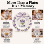 Personalized Purple Birthday Plate, Custom Ceramic Birthday Dish, Purple Bow Floral Cake Plate, Girls Birthday Keepsake Keepsake | BGI020