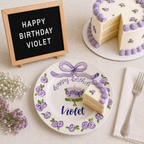 Personalized Purple Birthday Plate, Custom Ceramic Birthday Dish, Purple Bow Floral Cake Plate, Girls Birthday Keepsake Keepsake | BGI020