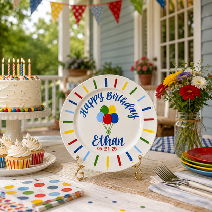 Personalized Birthday Plate, Hand Painted Boy Birthday Plate with Balloons and Name, Kids Birthday Keepsake Gift | BGI016