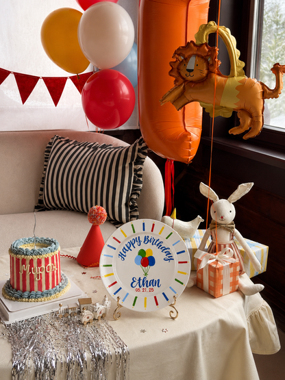 Personalized Birthday Plate, Hand Painted Boy Birthday Plate with Balloons and Name, Kids Birthday Keepsake Gift | BGI016