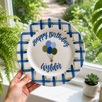 Personalized Birthday Plate – Custom Balloon Birthday Plate - Hand Painted Ceramic Keepsake Gift | BGI014