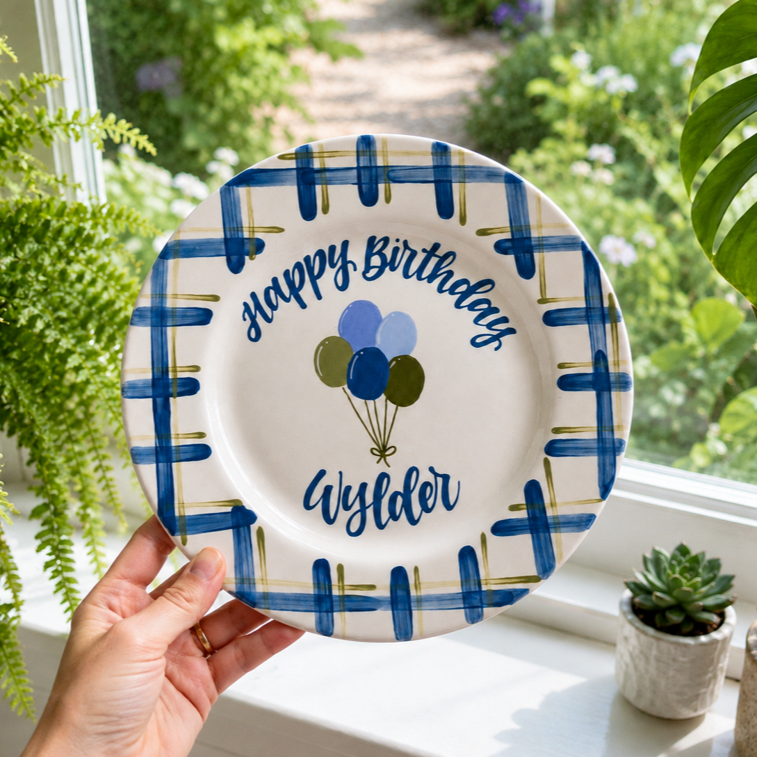 Personalized Birthday Plate – Custom Balloon Birthday Plate - Hand Painted Ceramic Keepsake Gift | BGI014