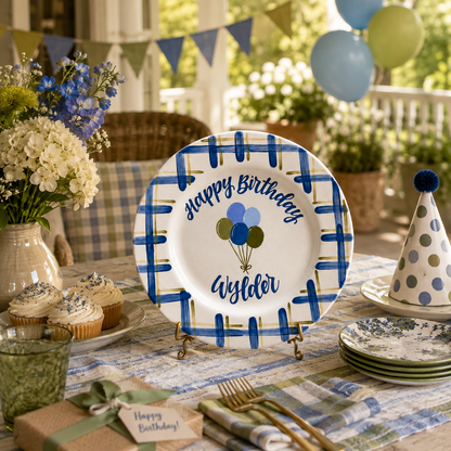 Personalized Birthday Plate – Custom Balloon Birthday Plate - Hand Painted Ceramic Keepsake Gift | BGI014