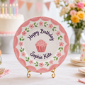 Custom Hand Painted Ceramic Birthday Plate, Pink Scallop Floral Dish, Personalized Birthday Plate, First Birthday Gift Girl | B024
