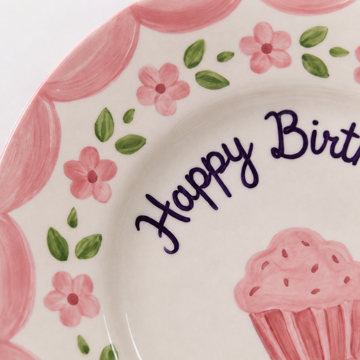 Personalized Pink Birthday Plate, Custom Ceramic Birthday Dish, Pink Cupcake Floral Plate, Girls Birthday Keepsake Keepsake | B024