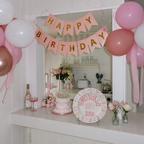 Personalized Ceramic Birthday Plate, Hand-Painted Pink Striped Edge, Custom Birthday Name Billie Keepsake | B004