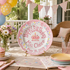Custom Ceramic Birthday Plate Girl, Pink Scalloped Sprinkles Plate, Personalized Name Date Plate, Preppy Girls Birthday Decor | B075