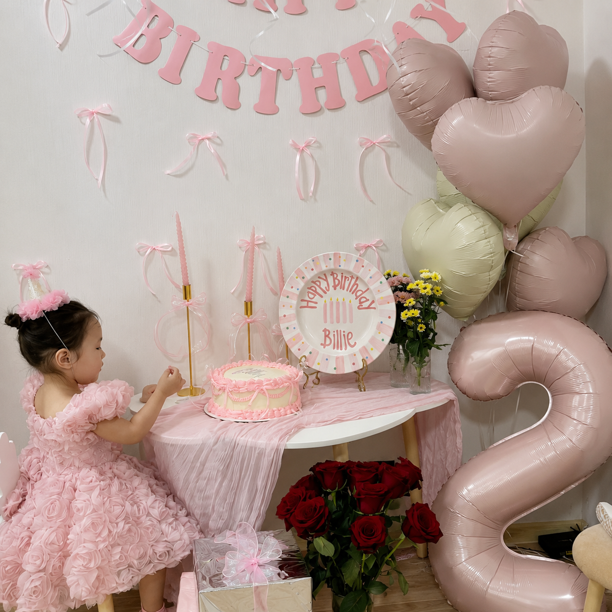Pink Stripes Birthday Plate, Hand-Painted Birthday Candles Design, Custom Name Ceramic Keepsake, First Birthday | B004