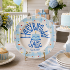 Custom Name Birthday Plate – Blue Gingham Sprinkle Cake Design | B011
