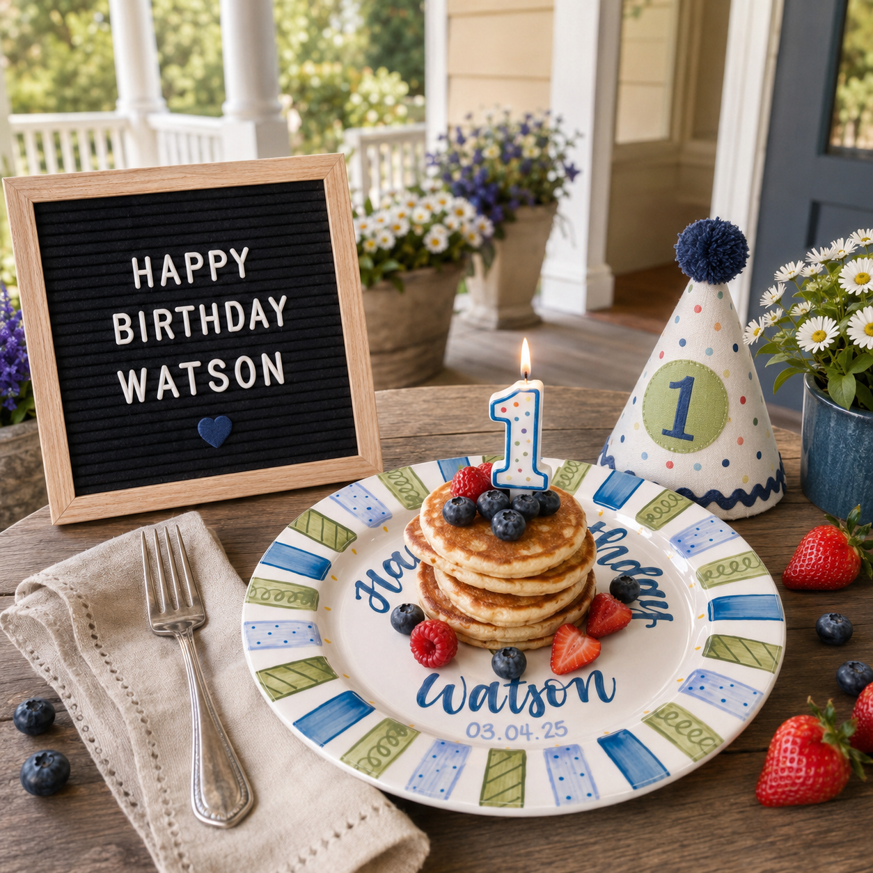 Personalized Birthday Plate – Custom Name with Blue Green Balloon Design – Birthday Gift | BGI008