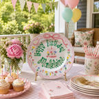 Custom Name Birthday Plate – Pink Scalloped Floral Border Design | BHL018