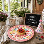 Personalized Birthday Plate – Pink Scalloped Border, Colorful Sprinkles & Polka Dot Cake Design | BHL019