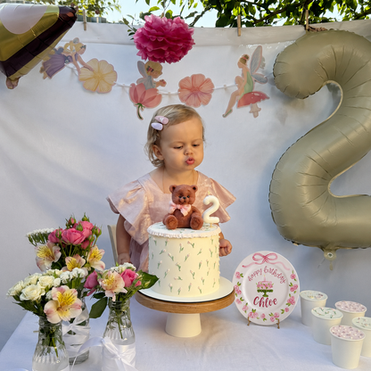 Personalized Birthday Plate – Custom Name with Floral Cake and Pink Rose Border – Birthday Celebration | BGI005
