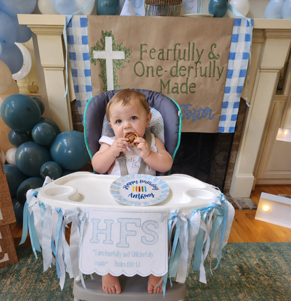 Custom Name Birthday Plate – Light Blue Stripe Rim with Birthday Candles | BGI004