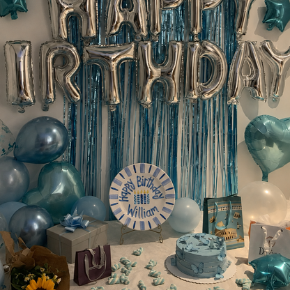 Custom Hand Painted Ceramic Birthday Plate, Blue Striped Candle Dish, Personalized Birthday Plate, First Birthday Gift Boy | B083