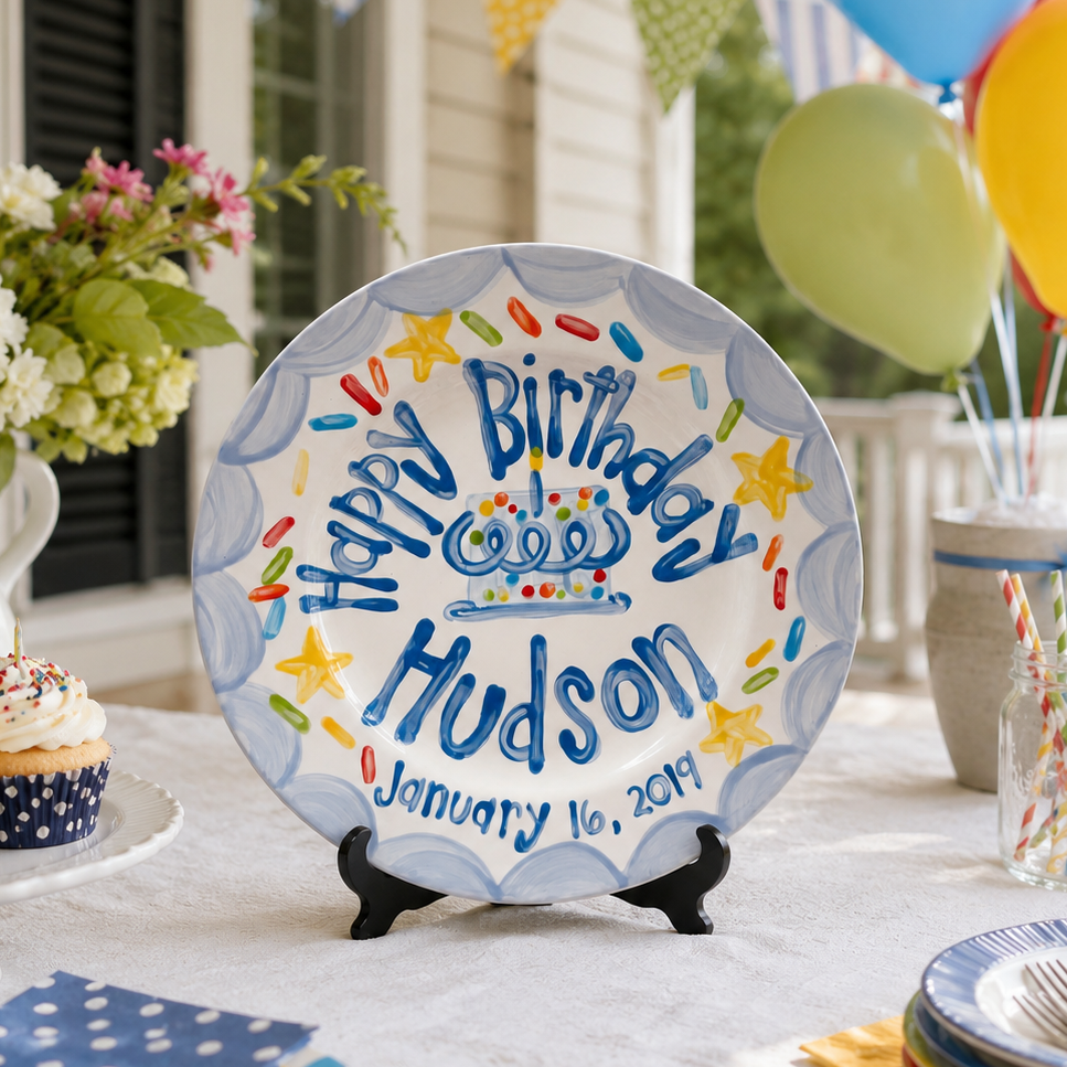 Custom Name Birthday Plate – Blue Scalloped Star & Sprinkle Cake Design | BHL013