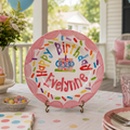 Custom Name Birthday Plate – Pink Scalloped Sprinkle Cake Design | BHL019