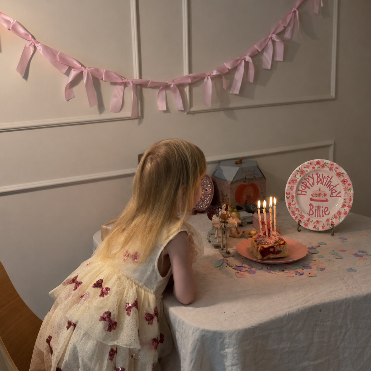 Hand-Painted Floral Wreath Ceramic Birthday Plate, Pink Gingham Border, Personalized Name Keepsake, Party Decor | B038